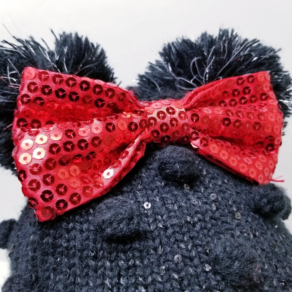 Disney Store Minnie Mouse Beanie XS/S 3-6 Sequin Bow Pom Pom Ears Knit Hat Black